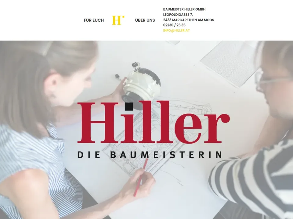 Hiller homepage with navigation and hero section